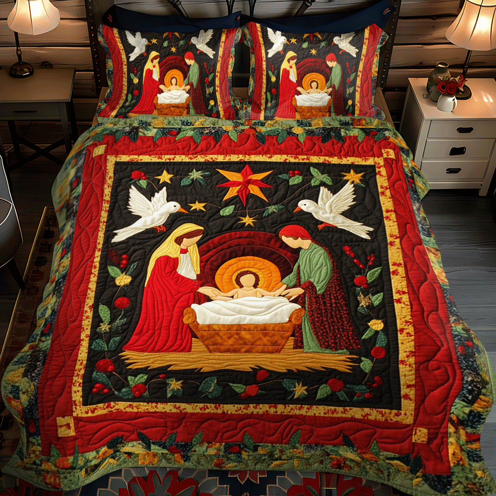 Set di Biancheria da Letto Trapuntata 3 Pezzi Comfort del Natale della Notte