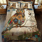 Set di Biancheria da Letto Trapuntata 3 Pezzi Patchwork Vintage del Gufo