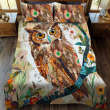 Set di Biancheria da Letto Trapuntata 3 Pezzi Patchwork Floreale del Gufo