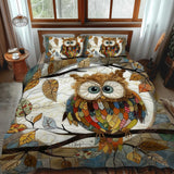 Set di Biancheria da Letto Trapuntata 3 Pezzi Patchwork Colorato del Gufo