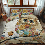 Set di Biancheria da Letto Trapuntata 3 Pezzi Patchwork Floreale del Gufo