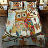 Set di Biancheria da Letto Trapuntata 3 Pezzi Patchwork Colorato del Gufo