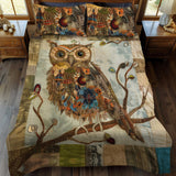 Set di Biancheria da Letto Trapuntata 3 Pezzi Patchwork Vintage del Gufo