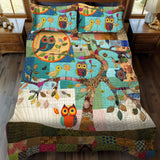 Set di Biancheria da Letto Trapuntata 3 Pezzi Patchwork Colorato del Gufo