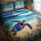 Set di Biancheria da Letto Trapuntata 3 Pezzi Bagliore dell'Oceano