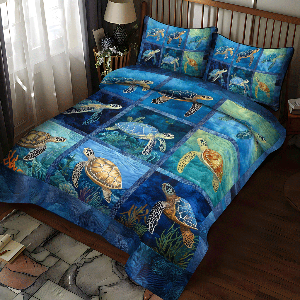 Set di Biancheria da Letto Trapuntata 3 Pezzi Viaggio dell'Oceano