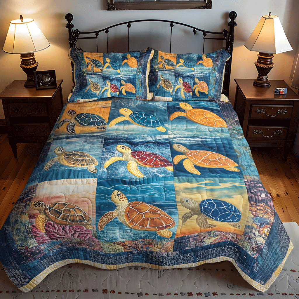 Set di Biancheria da Letto Trapuntata 3 Pezzi Viaggio Oceanico