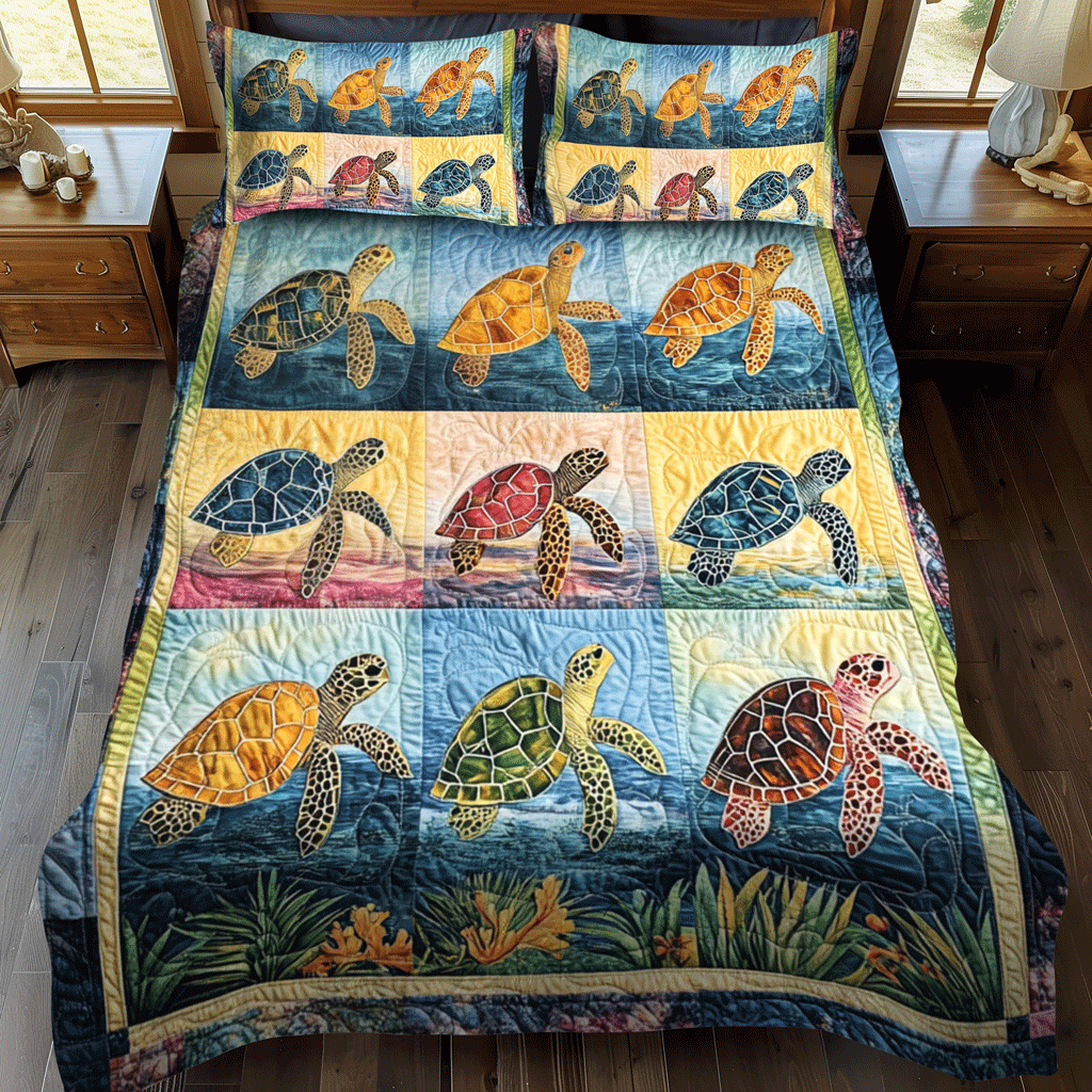 Set di Biancheria da Letto Trapuntata 3 Pezzi Oasi Oceanica