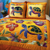 Set di Biancheria da Letto Trapuntata 3 Pezzi Oasi Oceanica