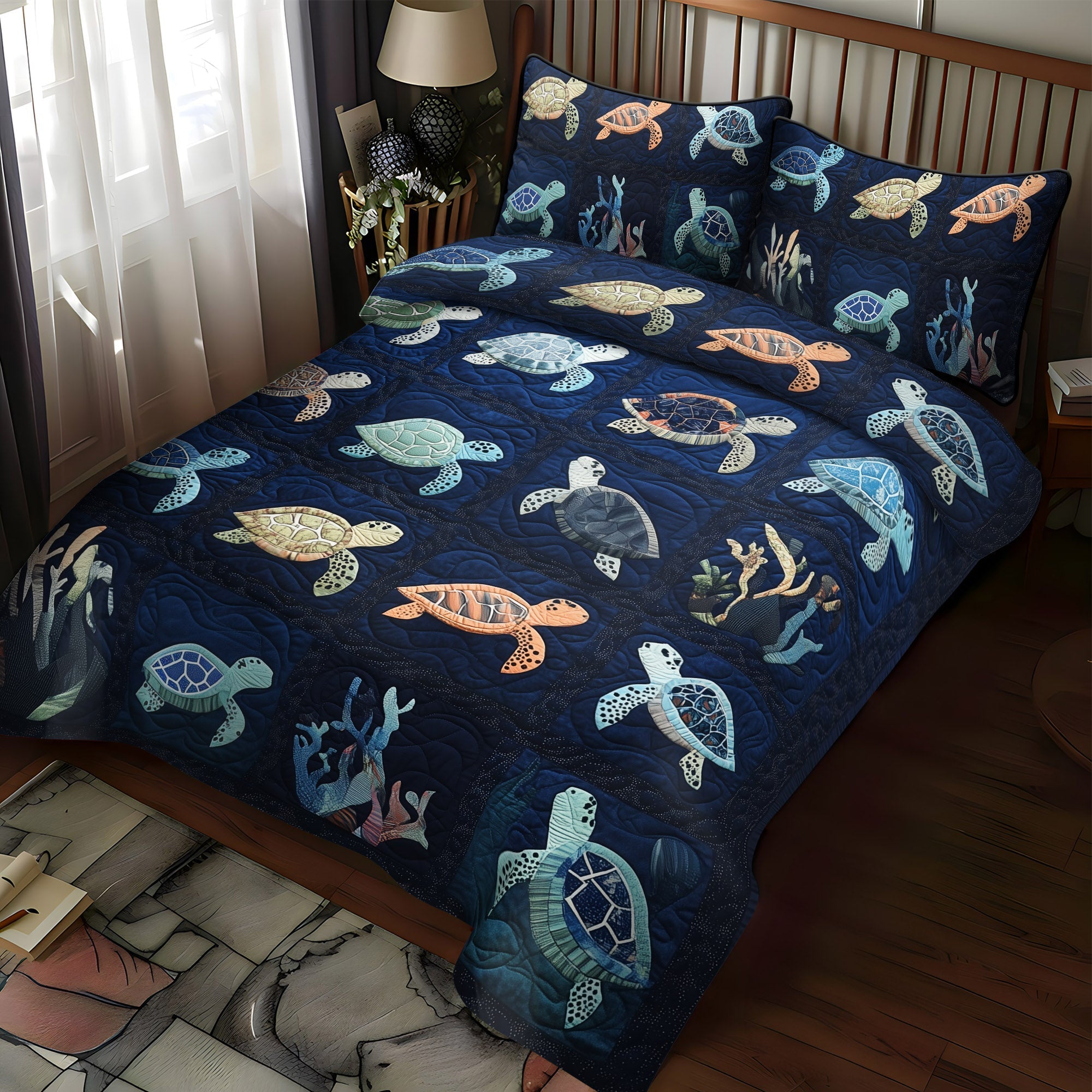 Set di Biancheria da Letto Trapuntata 3 Pezzi Odissea Oceanica