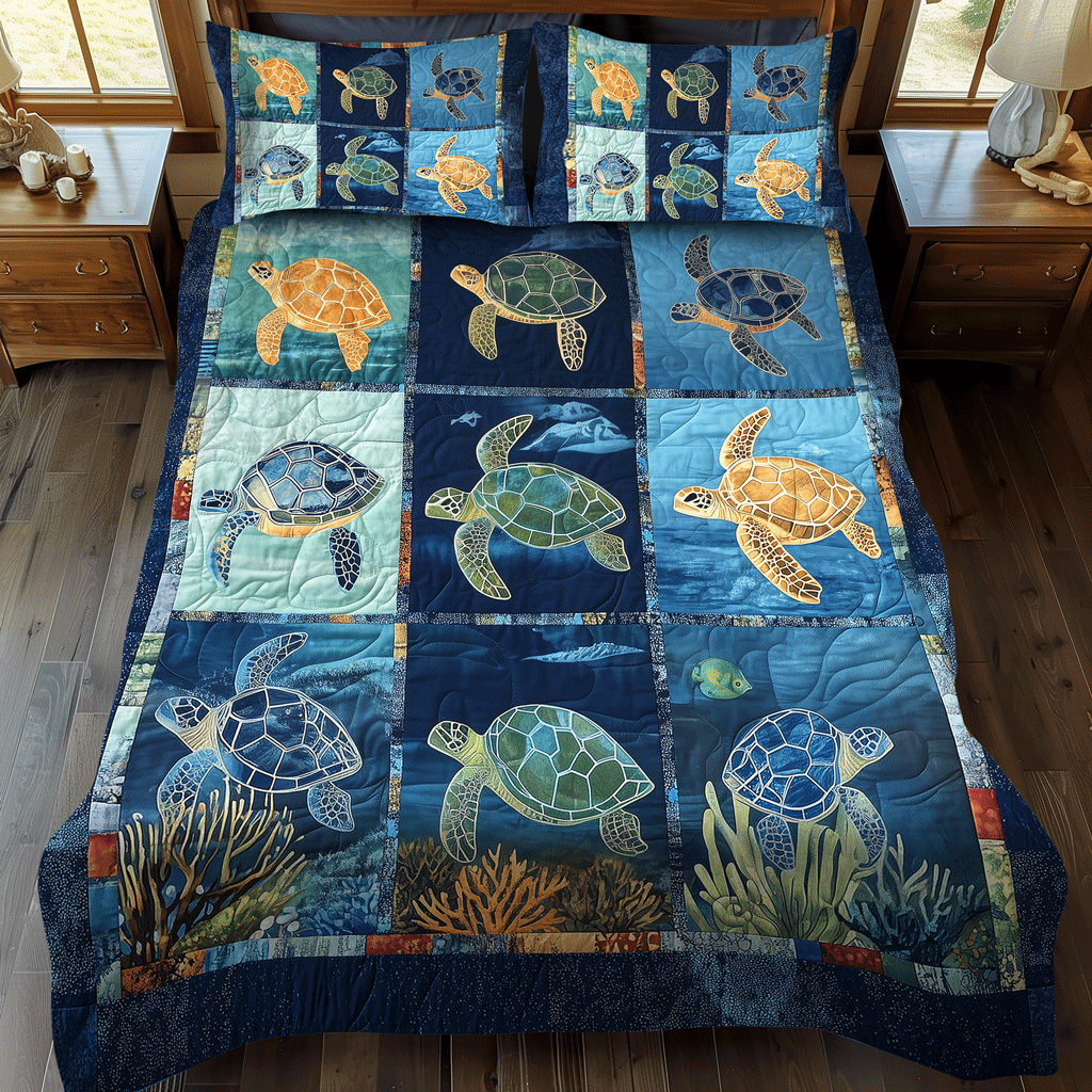 Set di Biancheria da Letto Trapuntata 3 Pezzi Pace Oceanica