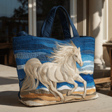 Cavallo dalla Criniera d'Oceano Borsa Tote Trapuntata