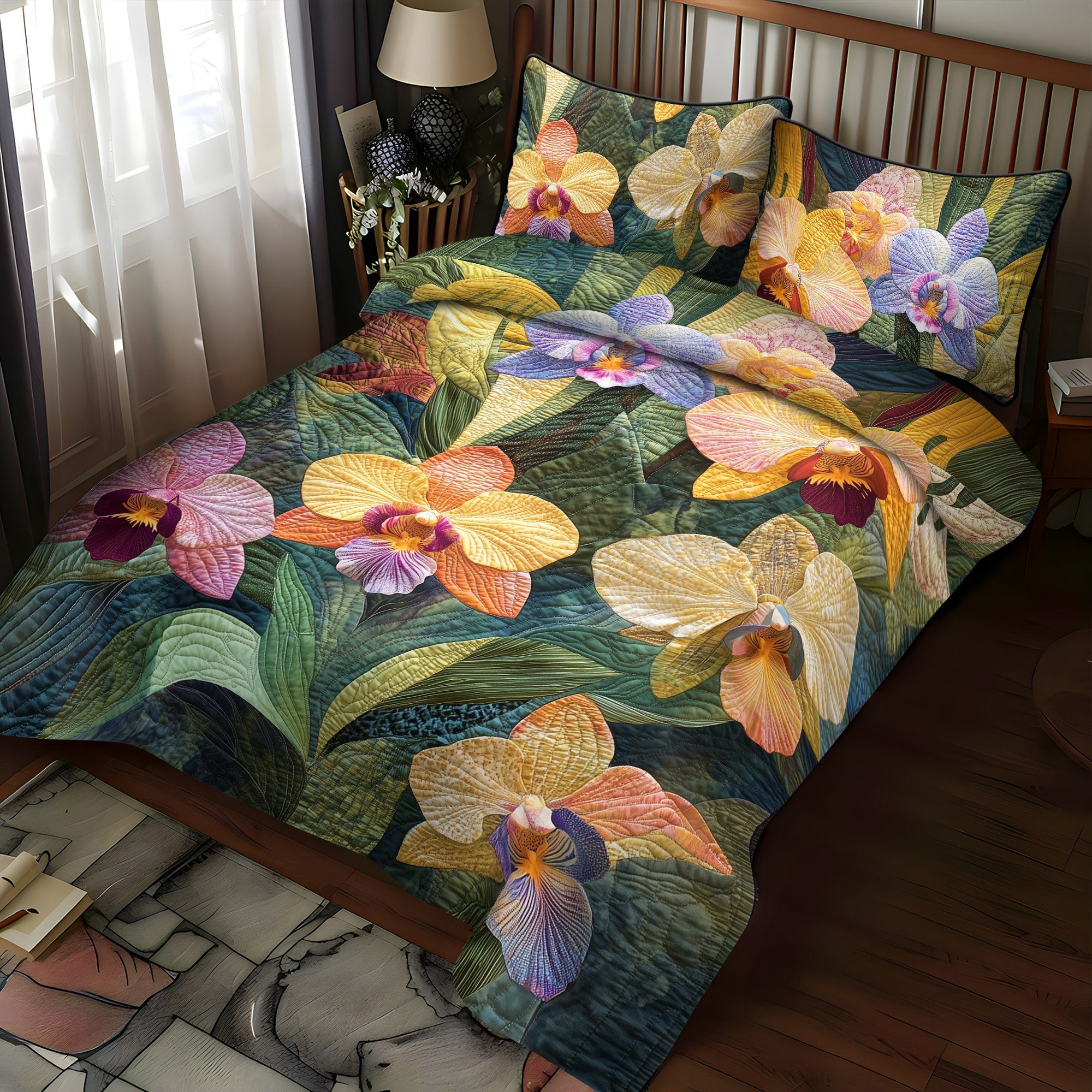 Set di Biancheria da Letto Trapuntata 3 Pezzi Sogno di Orchid del Giardino
