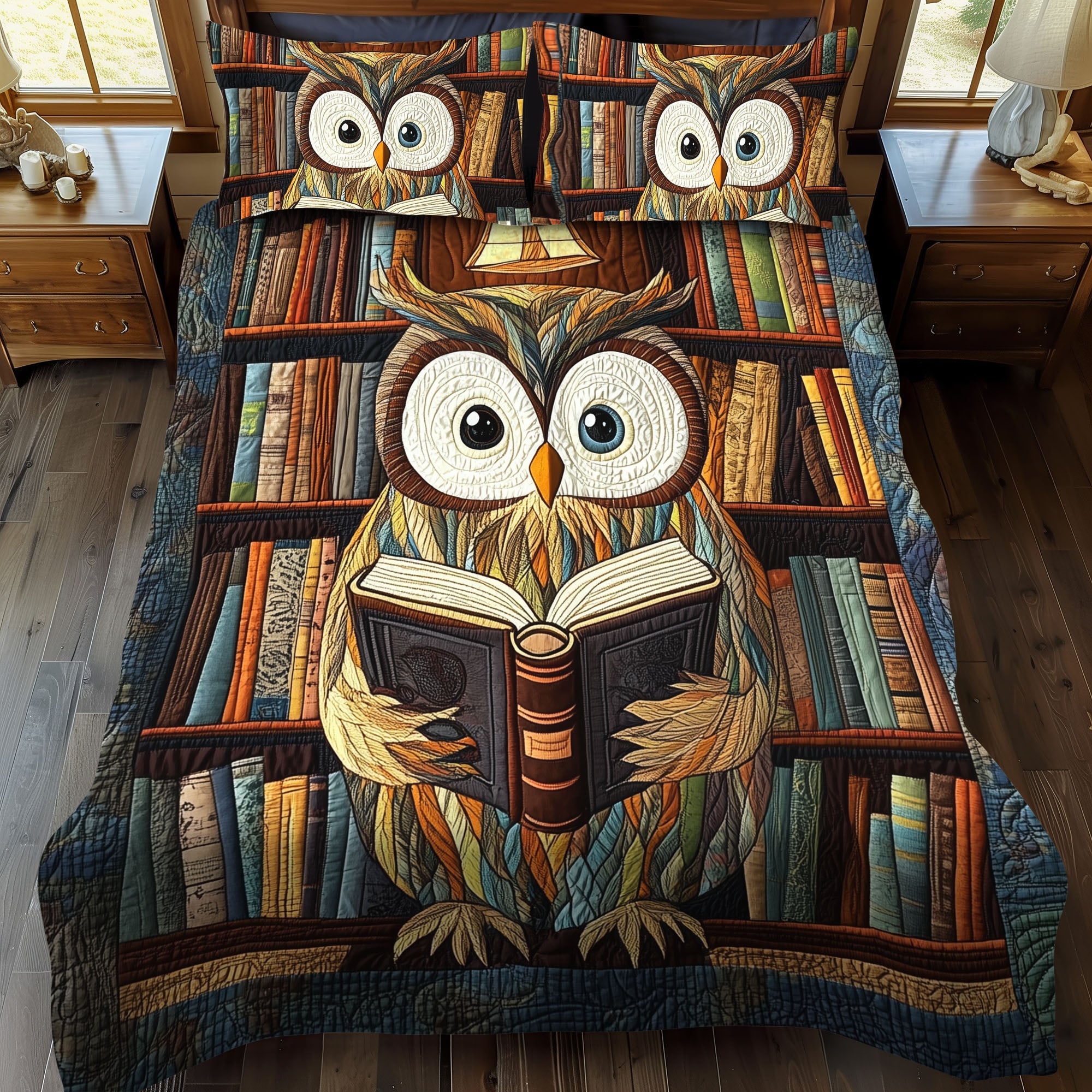 Set di Biancheria da Letto Trapuntata 3 Pezzi Volo Letterario del Gufo