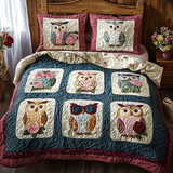 Set di Biancheria da Letto Trapuntata 3 Pezzi Gufo nello Stile