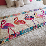 Fenicotteri Patchwork Runner da Letto Trapuntato