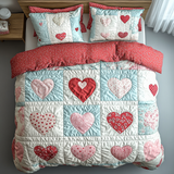 Set di Biancheria da Letto Trapuntata 3 Pezzi Cuori Patchwork