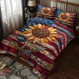 Set di Biancheria da Letto Trapuntata 3 Pezzi Girasole Patriottico