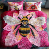 Set di Biancheria da Letto Trapuntata 3 Pezzi Rosa Fioritura Ape