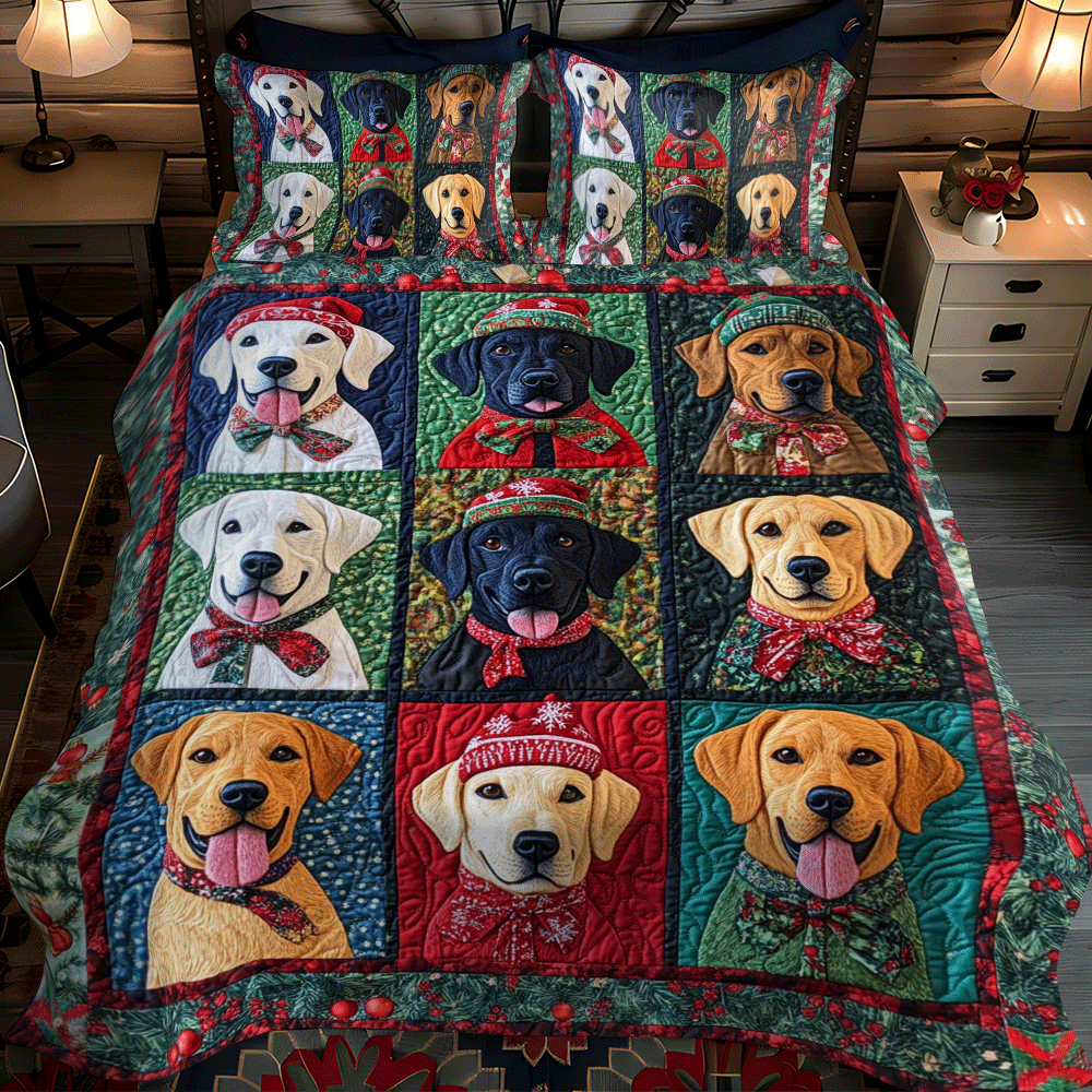 Set di Biancheria da Letto Trapuntata 3 Pezzi Labrador Giocoso del Natale