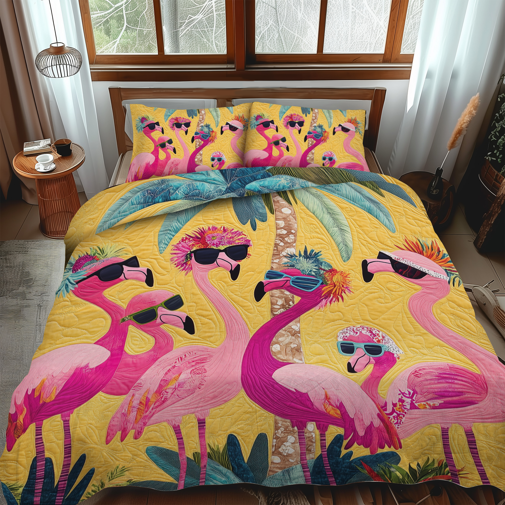 Set di Biancheria da Letto Trapuntata 3 Pezzi Fenicottero Giocoso