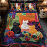 Set di Biancheria da Letto Trapuntata 3 Pezzi Gatti Giocosi Floreali