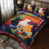 Set di Biancheria da Letto Trapuntata 3 Pezzi Gatti Giocosi Floreali