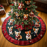 Natale a Tartan del Corgi Giocoso Copri Base per Albero di Natale Trapuntato