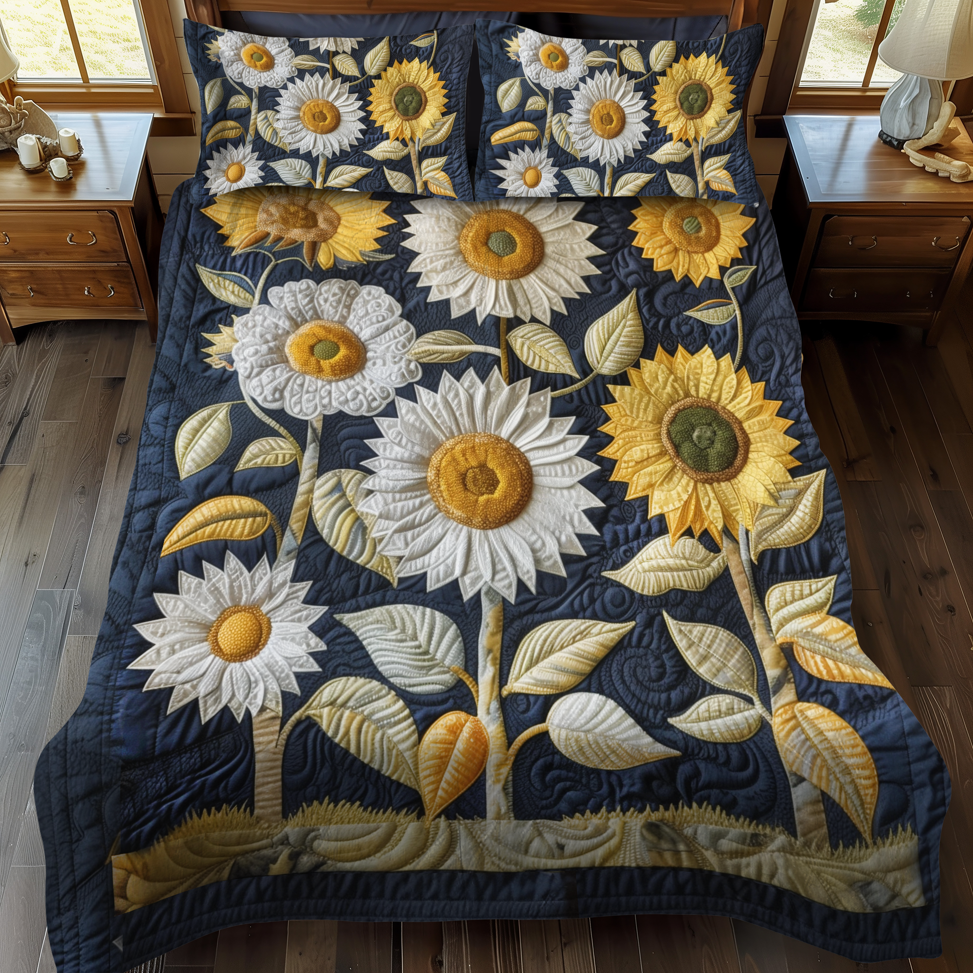 Set di Biancheria da Letto Trapuntata 3 Pezzi Girasoli Giocosi