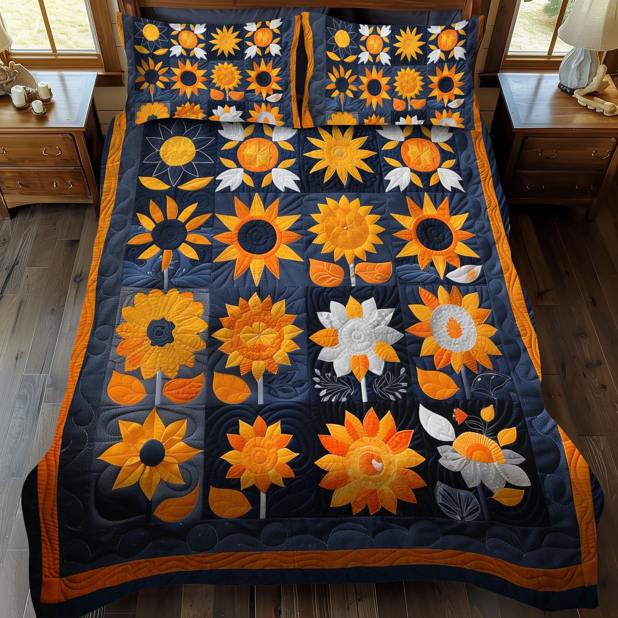 Set di Biancheria da Letto Trapuntata 3 Pezzi Girasoli Giocosi
