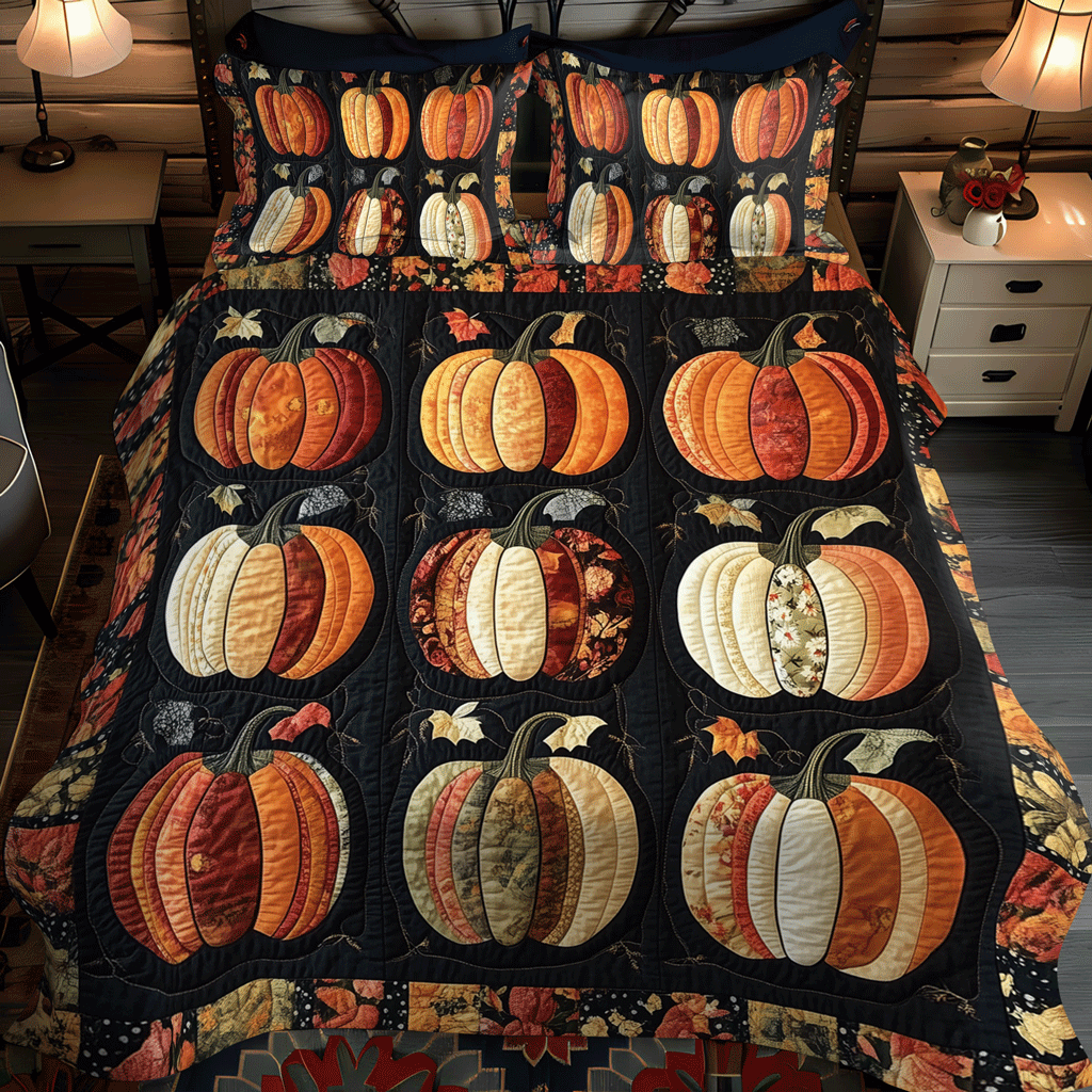 Set di Biancheria da Letto Trapuntata 3 Pezzi Pumkin Fest