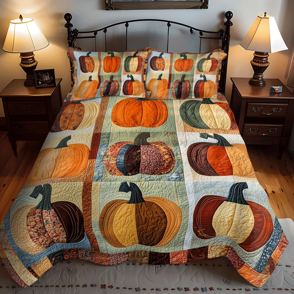 Set di Biancheria da Letto Trapuntata 3 Pezzi Zucca di Spice
