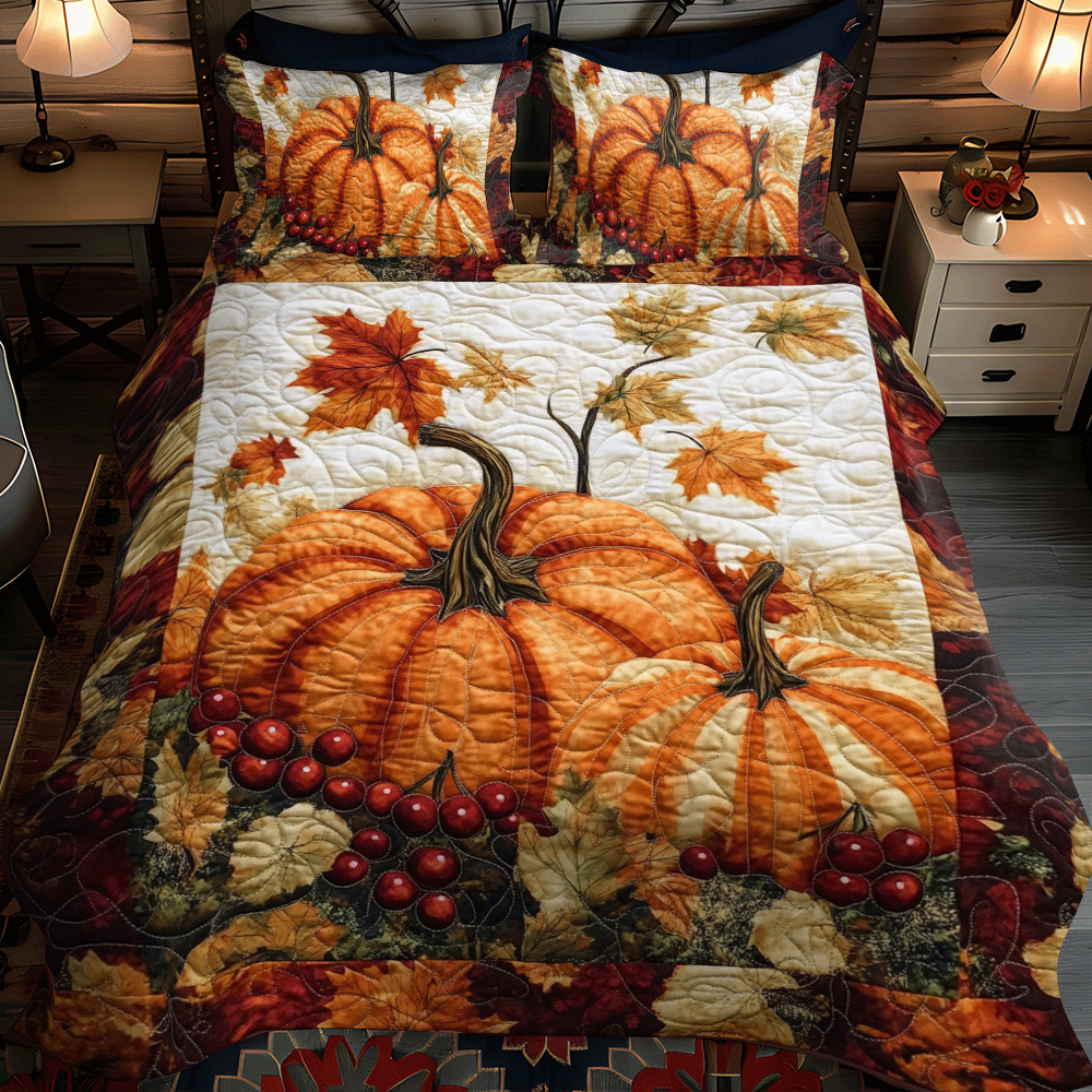 Set di Biancheria da Letto Trapuntata 3 Pezzi Spirito della Zucca di Thanksgiving
