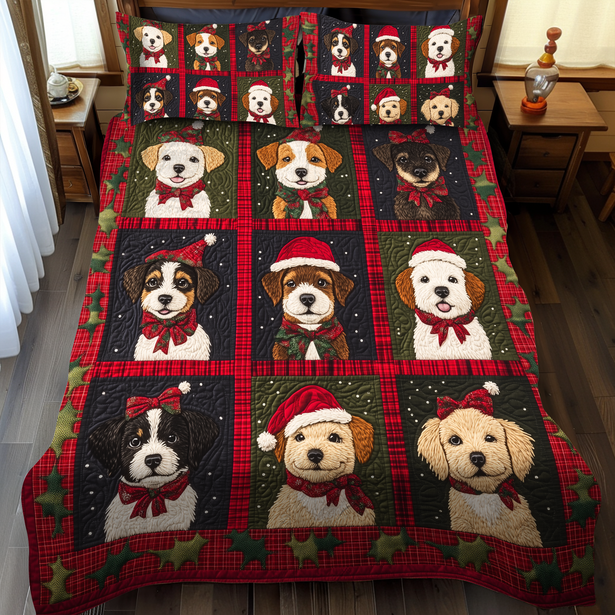 Set di Biancheria da Letto Trapuntata 3 Pezzi Sogni del Cucciolo dell'Inverno