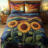 Set di Biancheria da Letto Trapuntata 3 Pezzi Campi Radiosi del Girasole