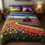 Set di Biancheria da Letto Trapuntata 3 Pezzi Arcobaleno Fioritura Giro
