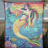 Sirena dalle Chiome Arcobaleno Coperta Trapuntata