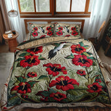 Set di Biancheria da Letto Trapuntata 3 Pezzi Rosso Fioritura Splendore