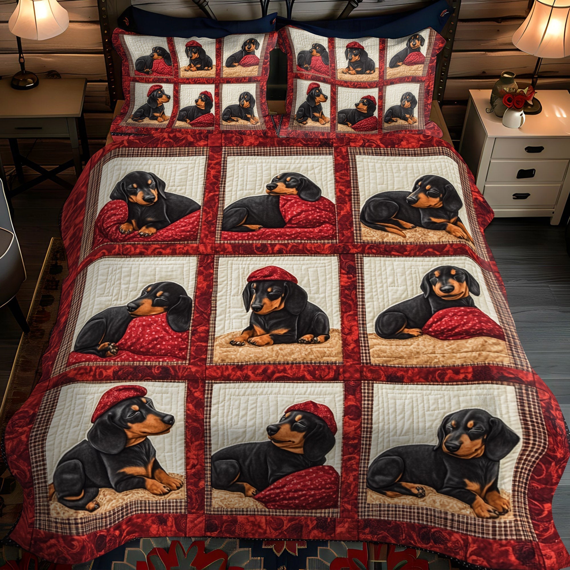 Set di Biancheria da Letto Trapuntata 3 Pezzi Cucciolo Rosso di Cap