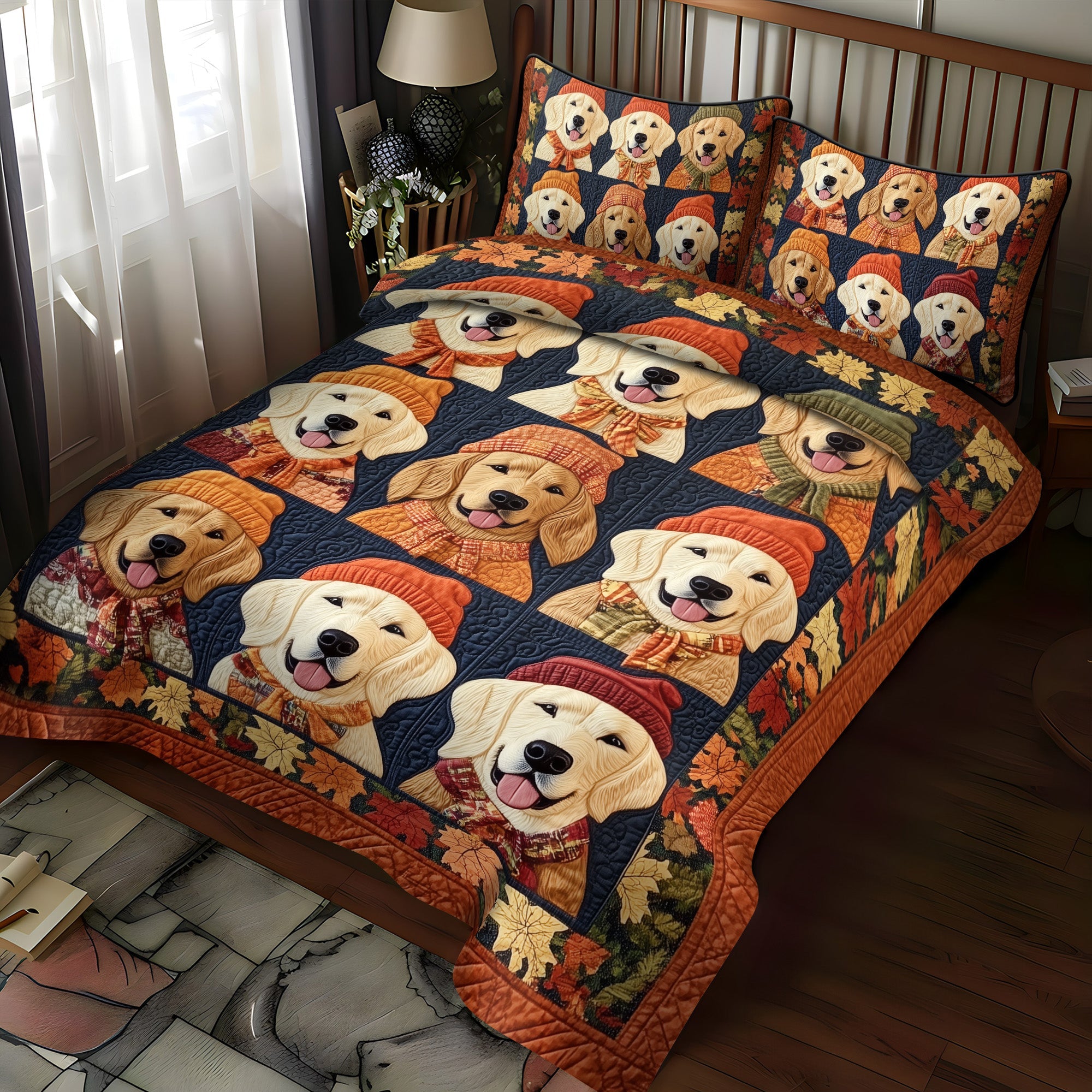 Set di Biancheria da Letto Trapuntata 3 Pezzi Atmosfere del Retriever dell'Autunno
