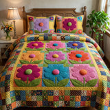 Set di Biancheria da Letto Trapuntata 3 Pezzi Rustico Fioritura Giardino