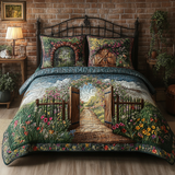 Set di Biancheria da Letto Trapuntata 3 Pezzi Rustico Fioritura Cancello