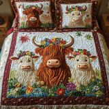 Set di Biancheria da Letto Trapuntata 3 Pezzi Fiore Rustico