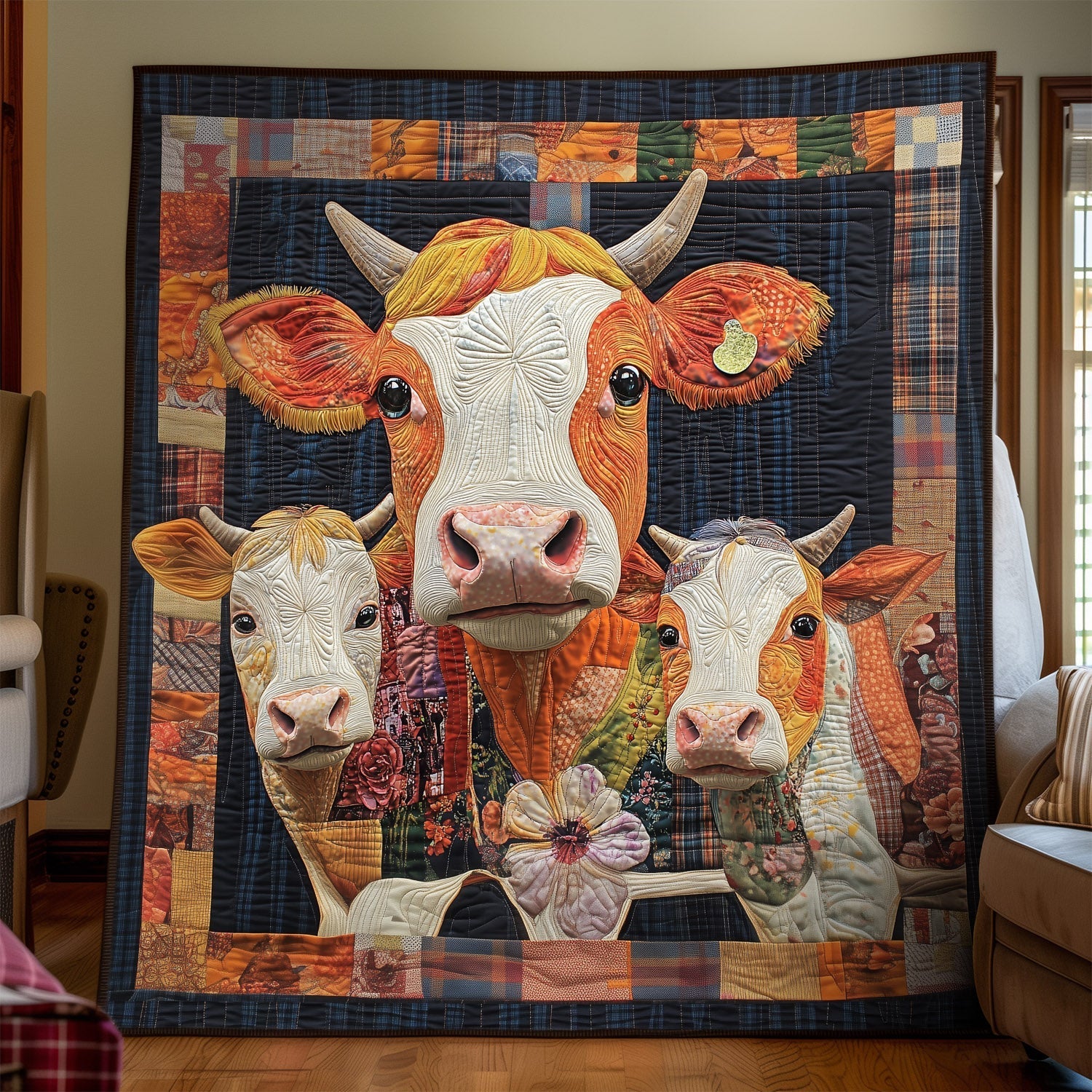 Paesaggio Rustico di Mucche Coperta Trapuntata