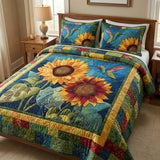 Set di Biancheria da Letto Trapuntata 3 Pezzi Girasole Rustico