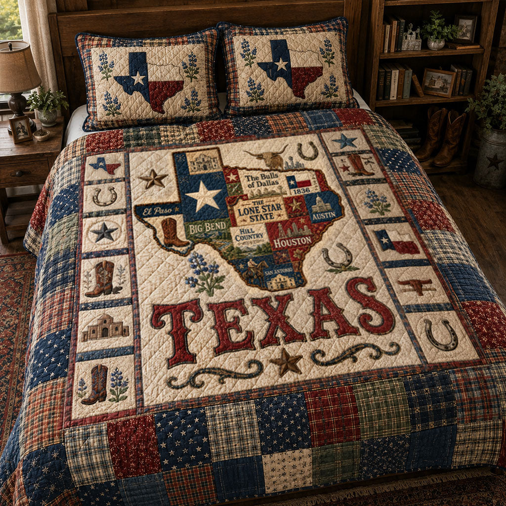 Set di Biancheria da Letto Trapuntata 3 Pezzi Ranch Rustico di Texas
