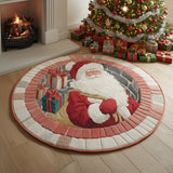 Apparizione di Babbo Natale dal Camino Tappeto Rotondo
