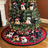 Divertimento del Bulldog con Babbo Natale Copri Base per Albero di Natale Trapuntato