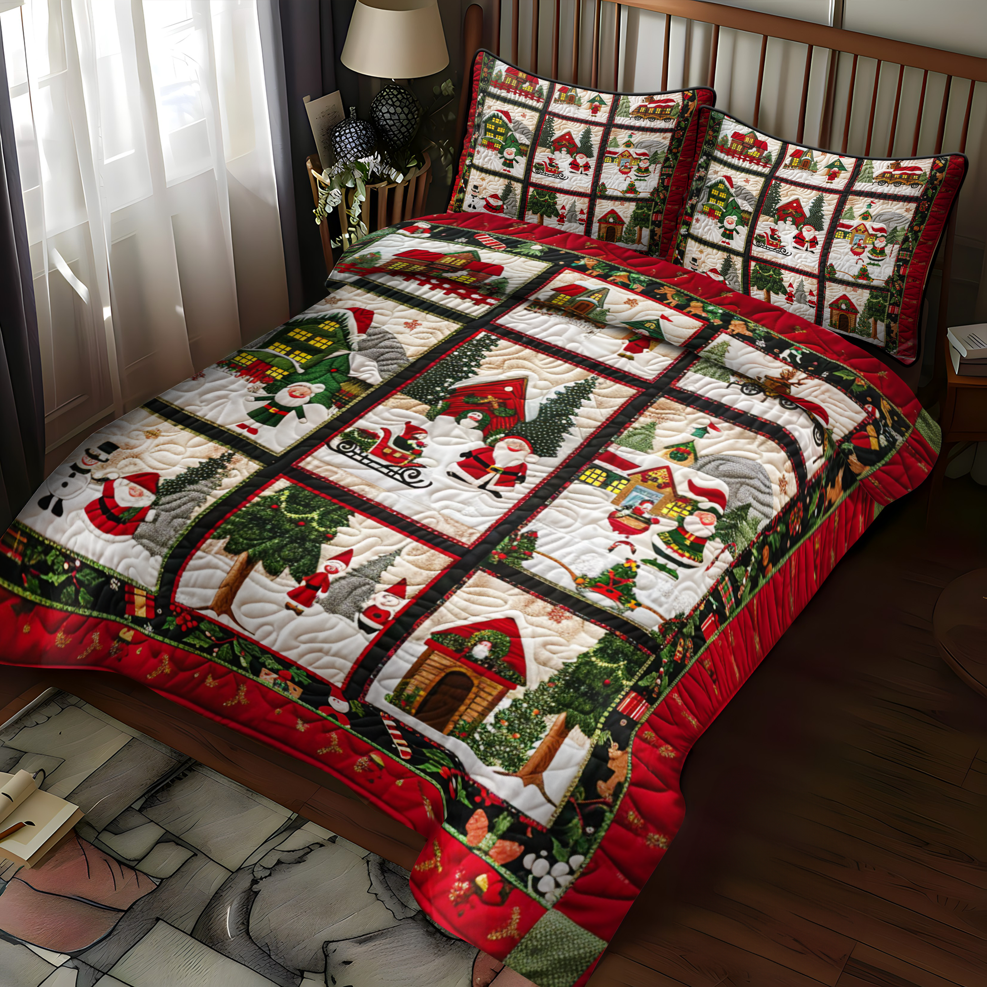Set di Biancheria da Letto Trapuntata 3 Pezzi Santa's Gioviale Viaggio