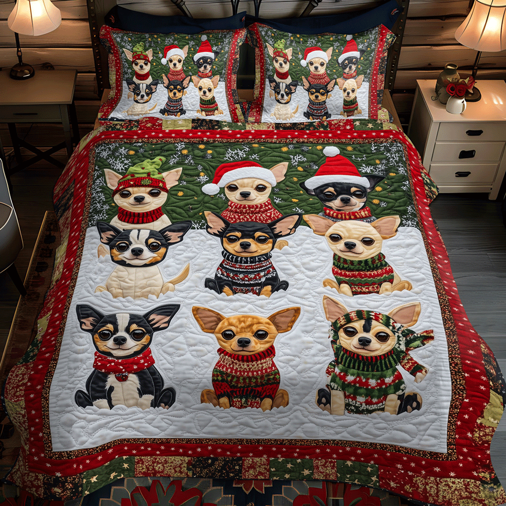 Set di Biancheria da Letto Trapuntata 3 Pezzi Babbi Natale Piccoli di Chis
